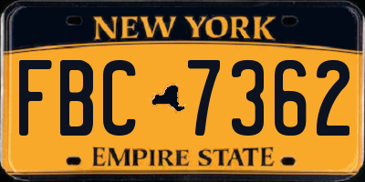 NY license plate FBC7362
