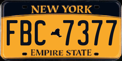 NY license plate FBC7377