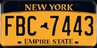 NY license plate FBC7443