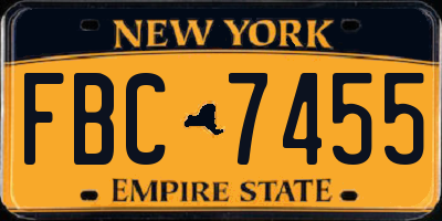 NY license plate FBC7455