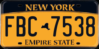 NY license plate FBC7538