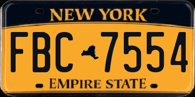 NY license plate FBC7554