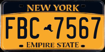 NY license plate FBC7567