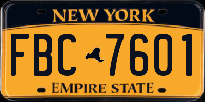 NY license plate FBC7601