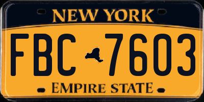 NY license plate FBC7603