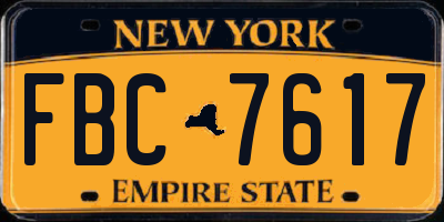 NY license plate FBC7617