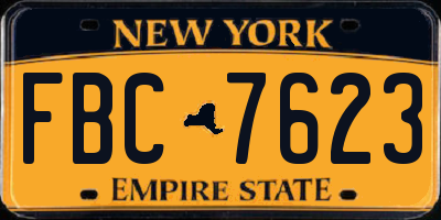NY license plate FBC7623