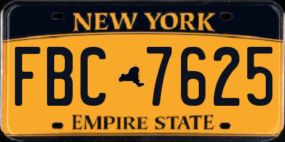 NY license plate FBC7625