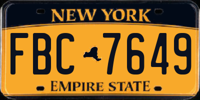 NY license plate FBC7649