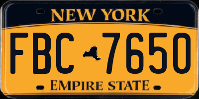 NY license plate FBC7650