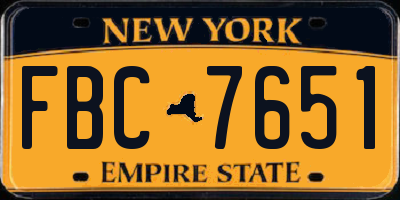 NY license plate FBC7651