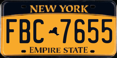 NY license plate FBC7655