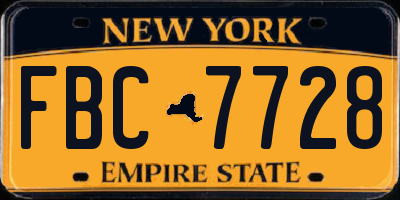 NY license plate FBC7728