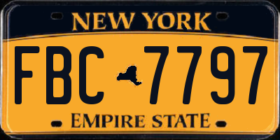 NY license plate FBC7797