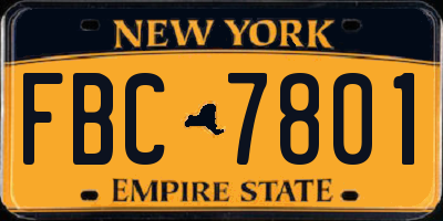 NY license plate FBC7801