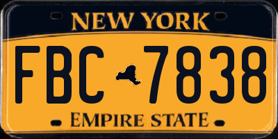 NY license plate FBC7838