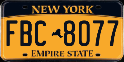NY license plate FBC8077