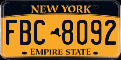 NY license plate FBC8092
