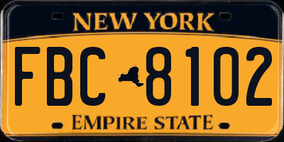 NY license plate FBC8102