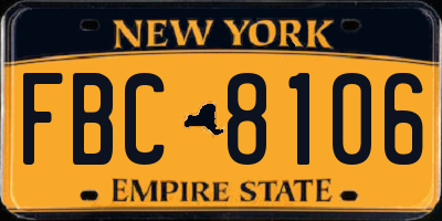 NY license plate FBC8106