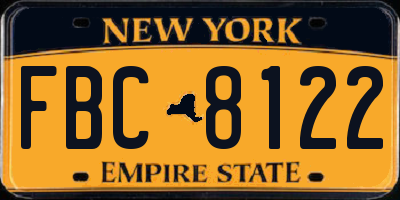 NY license plate FBC8122