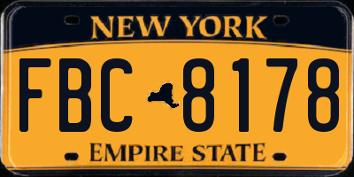 NY license plate FBC8178