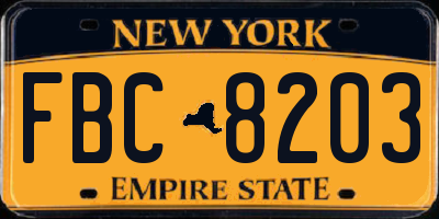 NY license plate FBC8203