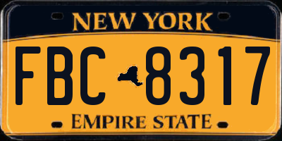 NY license plate FBC8317