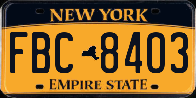 NY license plate FBC8403