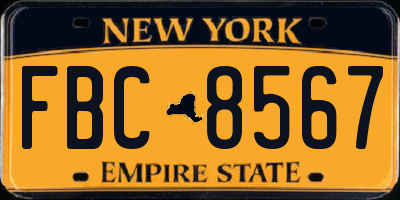 NY license plate FBC8567