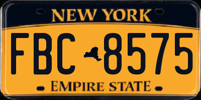 NY license plate FBC8575
