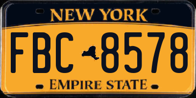 NY license plate FBC8578