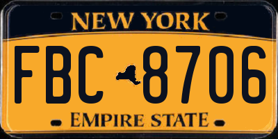 NY license plate FBC8706