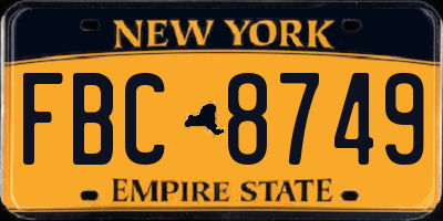 NY license plate FBC8749