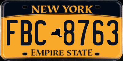 NY license plate FBC8763
