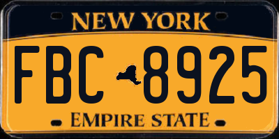 NY license plate FBC8925