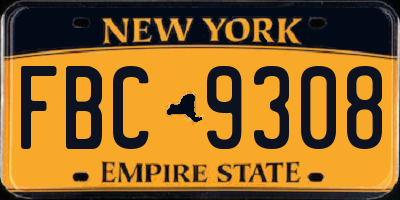 NY license plate FBC9308