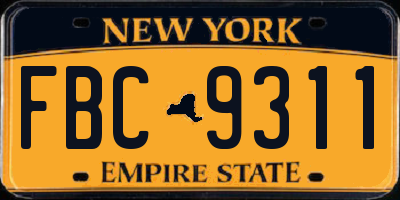NY license plate FBC9311