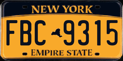 NY license plate FBC9315