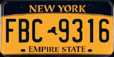 NY license plate FBC9316