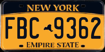 NY license plate FBC9362