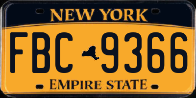 NY license plate FBC9366