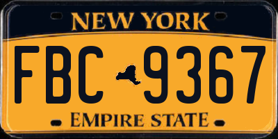NY license plate FBC9367