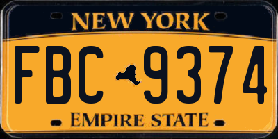 NY license plate FBC9374