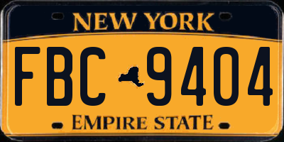 NY license plate FBC9404