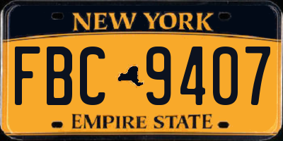 NY license plate FBC9407