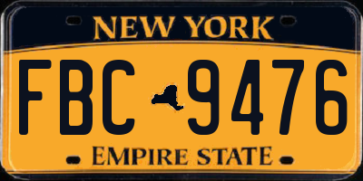 NY license plate FBC9476