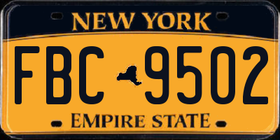 NY license plate FBC9502