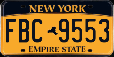 NY license plate FBC9553