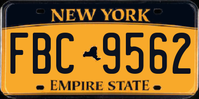 NY license plate FBC9562